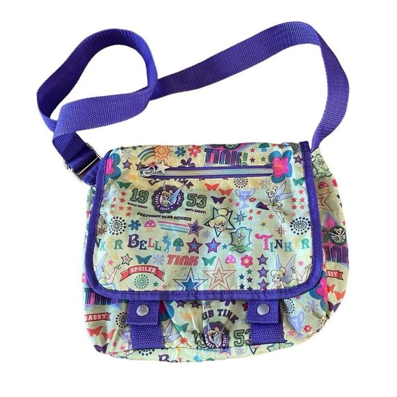 Tinkerbell Purse WALT DISNEY WORLD CLUB TINK Shoulder Bag Tote Green Purple‎ - Picture 1 of 16